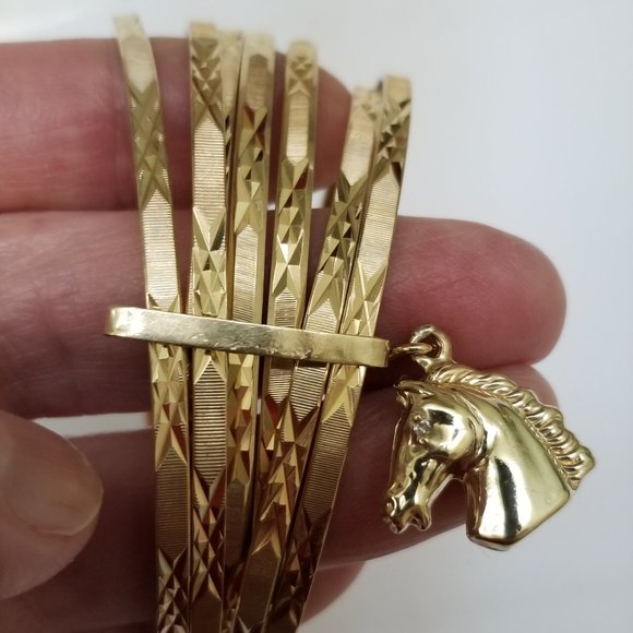 Jewelry - 14k YG bangles 39.5gr  Horse Diamonds Head charm